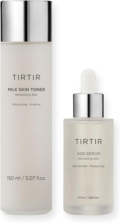 Daily Hydration Set - Milk Skin Toner + SOS Serum, Rice Bran Extract, Chamomile, Radiant Glow | Fragrance Free, Mineral Oil Free, Fungal Acne Safe…