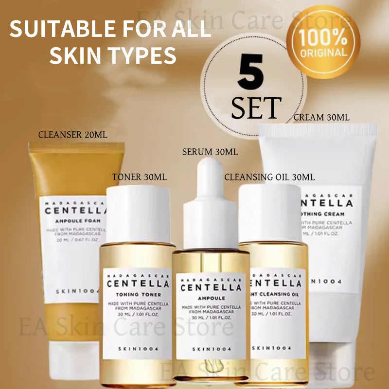 Centella Asiatica Skincare Travel 5-Piece Set Skin1004 Travel Size Serum Faciale Toner Soothing Cream Cleansing Oil Ampoule Foam